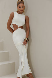 Vestido Longo em Poliamida com Detalhe em Metal Off
