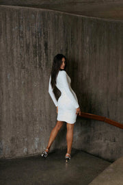 Vestido Poliamida Curto Drapeado Manga Longa Decote V OFF