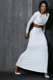 Conjunto Poliamida Cropped Manga Longa e Saia Longa OFF